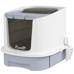 Covered Cat Litter Box with Lid, Drawer, Scoop, Top Entry, Deodorizing Bags, Odor Control, Easy to Clean, Gray (Option: Gray-410x180x520 mm)